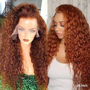 13x1 Brésilien Curly Human Hair Wigs 150% densité Orange Ginger Color Remy Long Lace Front Wig Human Pern