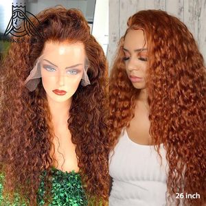 13x1 Brésilien Bouclés Cheveux Humains Perruques 150% Densité Orange Gingembre Couleur Remy Long Lace Front Perruque Humaine Pré Cueillie Vague Wig265W