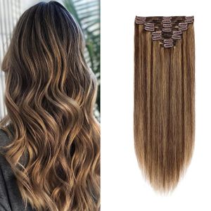 Clip en extensiones de cabello Remy Cabello humano Destacados color P4 / 27 Trama doble clip ins Extensión 120g