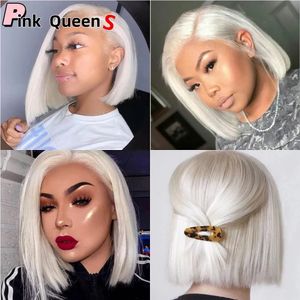 13x2,5 Lace Lace Front Perruque droite Blanc Hair Synthétique Lace Natural Natural Hirline Crochet Hoixe Cosplay Girl Girl Bobo synthétique Ble Wig Wig Wigs Wigs Wigs Wigs