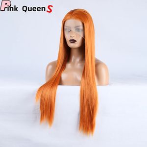 13x2.5 Lace dentelle synthétique Perruque avant sans glue sans laces perruques frontales Womengluless Wig Perruque droite chaleur HD en dentelle de cheveux humains fibre