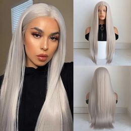 Perruque Lace Front Wig synthétique pour femmes, 13x3,5, gris argent, gingembre orange 99J bordeaux, longue ligne droite, adhésif, jeu de rôle gratuit, perruque quotidienne 230125