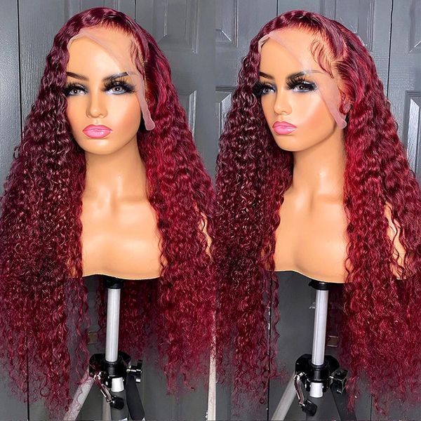 Pelucas delanteras de encaje con onda de agua 13x4 13x6 Hd, cabello humano sin pegamento 99j, peluca Frontal de onda profunda Borgoña para mujeres, pelucas brasileñas en venta