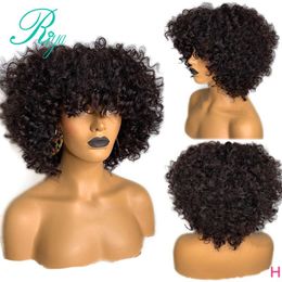 13x4 180% Afro Kinky Krullend Kant Front Simulatie Menselijk Haar Pruiken met Bang voor Black Women Prepeplucked Short Bob Pruik met pony synthetisch