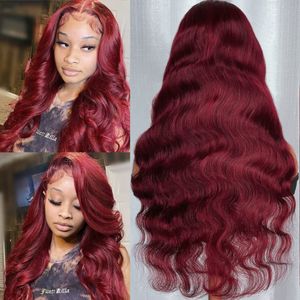 13x4 Body Wave Front Human Hair HD transparant kant frontale pruik Braziliaanse rood gekleurde Remy -pruiken voor vrouwen