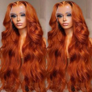 13x4 Körper Welle Orange Ingwer Spitze Front Perücken Menschliches Haar Für Frauen Hd Glueless Spitze Frontal Perücke Synthetische verschluss Perücke