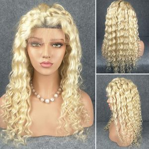 13X4 Brésilien 12A Transparent Glueless Lace Front Perruque de Cheveux Humains Avec Bébé 150% 180% Épais Deep Wave Honey Blonde # 613 Couleur Fron250e