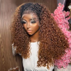13x4 Brésilien Ginger Brun avec des racines noires Jerry Curly Lace Front Wig Color 1B / 30 Curly Curly Human Heuv Hair Lace Frontal Wesheless Wigs Synthétique