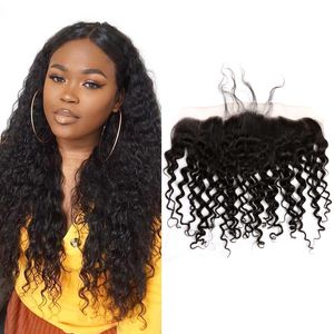 Bella Hair 13 x 4 cheveux humains brésiliens bouclés ondulés avec fermeture frontale en dentelle avec cheveux de bébé d'une oreille à l'autre indien péruvien Remy cheveux vierges teintables couleur noire naturelle