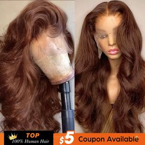 13x4 Chocolate Brown Body Wave Lace Perruque avant Heuvrages humains Wig en dentelle HD 100% Perruques de cheveux humains colorés pré-cueillis Remy