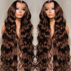 13x4 chocoladebruine kleur body wave kant frontale pruik transparant front menselijk haar golvende pruiken voor vrouwen remy