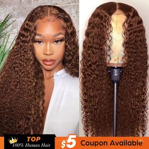 13x4 chocoladebruine kanten voorpruik diep golf frontale pruik hd kant front mens haar pruiken voorgeplukt gekleurde krullend menselijk haar pruik