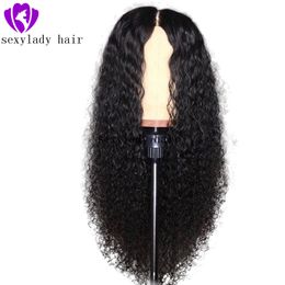 13X4 partie profonde crépus bouclés dentelle avant Simulation perruque de cheveux humains pour femme noire 250 densité pré plumé synthétique dentelle perruque