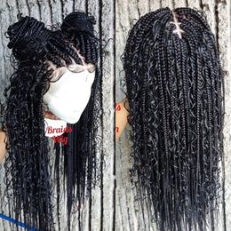 13x4 Fashion Curly Synthetic Lace Front Wig Cornrow Box Braid Pruiken Zwarte vrouwen Frontale Twist Gevlochten Pruik voor Afrikaanse vrouwen S Al ED