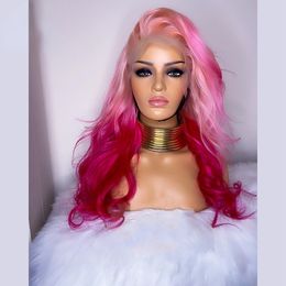 Peluca frontal de encaje de 13x4 HD Luz ombre de cabello y encaje de color rosa fuerte Peluces de cabello humano Cosplay Cambiadas sintéticas