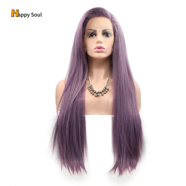 13x4 HD Perruque frontale en dentelle transparente Purple Purple Long Straight US US Matte High Temperature Silk Chemical Fibre Lace Wig Cosplay Party