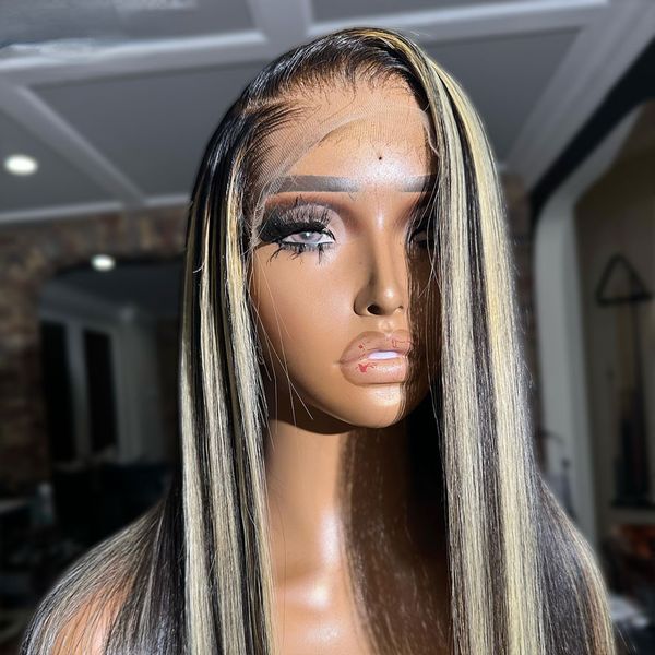 Perruque Lace Frontal Wig naturelle lisse ombrée, Balayage P1B/27, reflets blonds, 13x4, pre-plucked