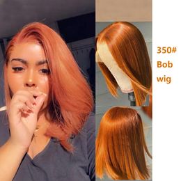 13X4 Lace Front Bob Pruik 150-210% Densit Indian 100% Menselijk Haar 350 # Kleur Zijdeachtige rechte 10-16inch