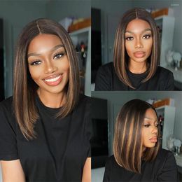 13x4 dentelle avant cheveux humains court Bob perruque point culminant droite sans colle brésilien Ombre pré plumé HD vierge pour les femmes noires