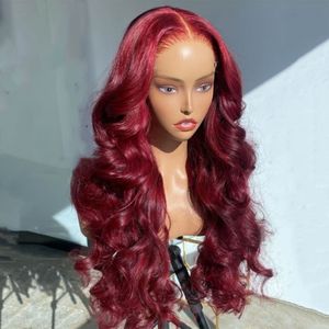 13x4 dentelle avant perruque de cheveux humains brésilien couleur rouge perruques Hd Transparent vague de corps 13x6 cheveux humains dentelle frontale perruque