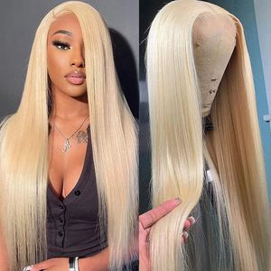 13x4 Lace Front Human Hair Wigs Quande 613 Honey Blonde Couleur droite 180 densité HD Perruque frontale transparente pour les femmes