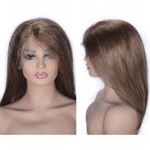 Perruque péruvienne droite 13x4 avant de lacet #6 perruques de cheveux humains courts colorés Bob 130% délié naturel pour les femmes