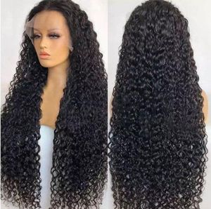 Perruque Lace Front Wig brésilienne naturelle, cheveux crépus bouclés, 13x4, pre-plucked, humide et ondulé, avec baby bangs, 1836089, pour femmes noires