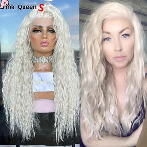 Perruque Lace Front Wig synthétique ondulée longue 13x4, perruque frontale en dentelle pour femmes, cheveux de fête Cosplay haute densité résistants à la chaleur, perruque sans colle implantée à la main, perruques bouclées