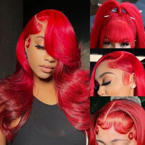 13x4 rouge dentelle avant perruques cheveux humains 180% densité vague de corps rouge couleur perruques cheveux humains HD Transparent dentelle avant perruques cheveux humains