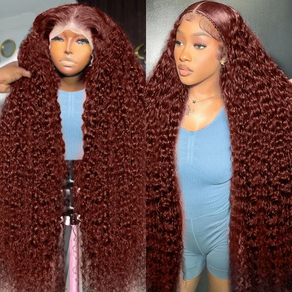 13x4 brun rougeâtre Brésilien Brésilien Frontal 360 Full Lace Lace Front Human Hair Wigs for Women Deep Curly Synthetic Wig