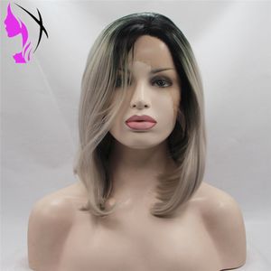 13x4 Short Lace Front Synthetic Wigs For Black Women Ombre Grey Color Lace Frontal BoB Wig With Baby Hair cosplay