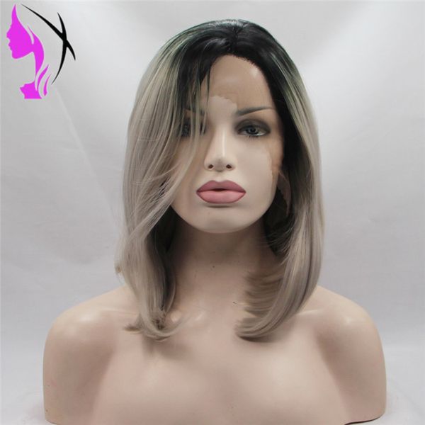 Pelucas sintéticas frontales de encaje corto 13x4 para mujeres negras, peluca de BoB Frontal de encaje de Color gris degradado con cosplay de pelo de bebé