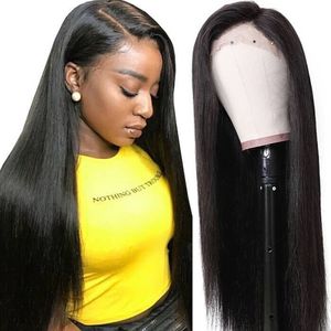 13x4 simulation Human Human Brésilien Lace Frontal Wigs pré-cueillette de perruque droite synthétique sans glue pour femmes noires