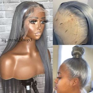 13x4 Silver Silver Grey Human Hair Wigs for Women Transparent Hd Lace Frontal Wig Wig Colored Synthétique Perme pré-lucée 100