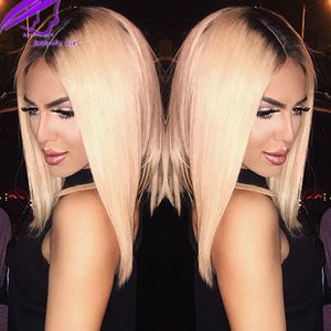 13x4 synthetische kant voor simulatie menselijk haar pruiken recht braziliaans haar ombre blonde bob pruiken voor zwarte vrouwen gebleekte knopen