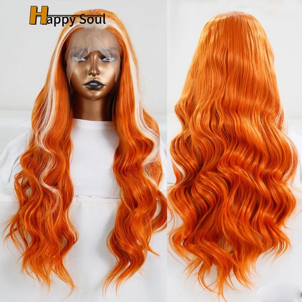 13x4 en dentelle synthétique perruque avant cheveux longs mode orange cosplay perruques de mode sexy fille fille longue poils bouclés cheveux brésiliens cheveux coréenne à haute température fibre