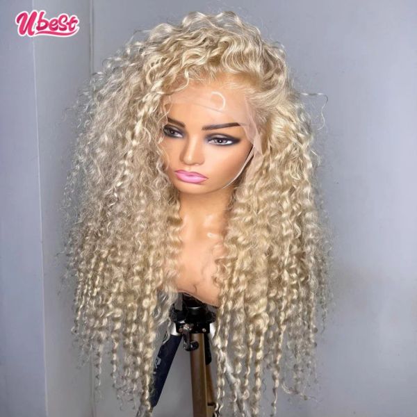 13x4 Transparent 613 couleur blond miel bouclés dentelle frontale perruques cheveux humains 180% Remy vague d'eau perruque de cheveux humains pour femme Ubest