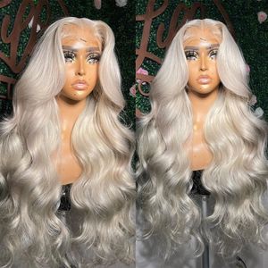 13x4 Lace en dentelle transparente Perruque frontale Heubs Human Colored Platine Blonde Blonde Blanc # 60 Wave Loose Wave HD Lace Synthétique Perruques pour femmes