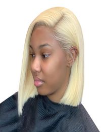 Perruque Lace Front Wig brésilienne naturelle, cheveux courts, blond 1B 613, 13x6, Transparent8403702, pour femmes noires