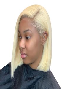 Perruque Lace Front Wig brésilienne naturelle, cheveux courts, blond 1B 613, 13x6, perruque Lace Front Wig transparente, pour femmes noires, 2683961