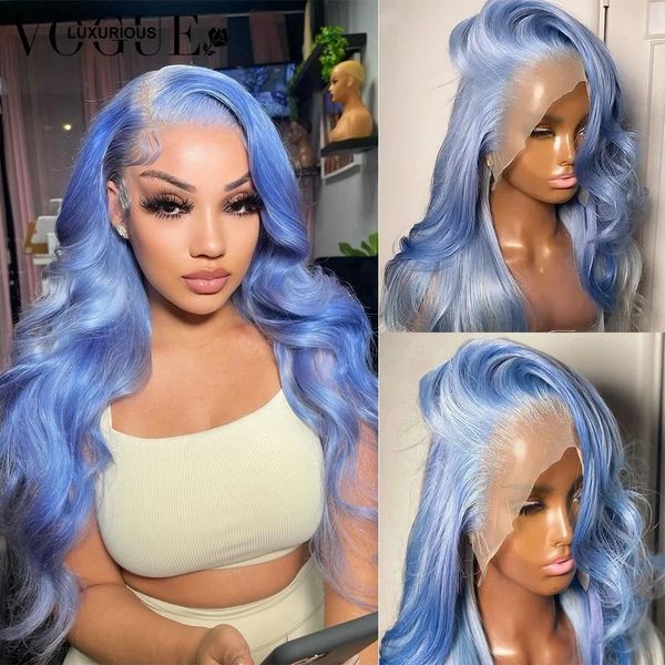 Perruque Lace Frontal Wig naturelle Body Wave bleue, cheveux humains, 13x6, 13x4, Lace Frontal Wig transparente, sans colle, 4x4, densité 150%, pour femmes