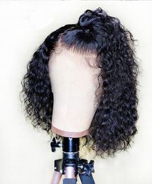 Pelucas de cabello humano con frente de encaje de parte profunda 13X6 Bob para mujeres negras Preplucked 9A Pelucas cortas rizadas rizadas brasileñas de la Virgen con el pelo del bebé5906331