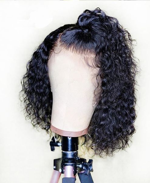 13x6 partie profonde dentelle avant perruques de cheveux humains Bob pour les femmes noires pré-cueillies 9A crépus bouclés brésiliens vierges perruques courtes avec des cheveux de bébé5906331