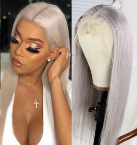 13x6 Grijs Remy Hair Wig met babyhaar recht gekleurde kant vooraan voorpruik voorgeperte Braziliaanse menselijke haarpruiken voor zwarte vrouwen9811159