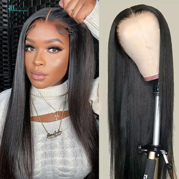 Perruque Lace Frontal Wig brésilienne naturelle, cheveux lisses, sans colle, pre-plucked, 5x5, 13x6, HD, pre-plucked, pour femmes