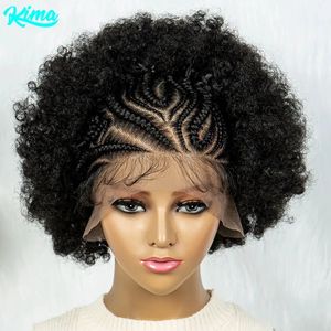 13x6 kanten front gevlochten pruiken Afrika pruik synthetische kant voor pruik met babyhaar voor zwarte vrouwen pruik kinky krullend haarpruiken 240423