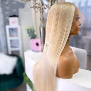 13x6 haarkant grijs blond hoogglans pruik menselijk haar steil Braziliaans haar-