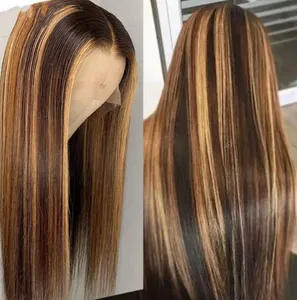 13x6 droite HD dentelle avant perruques de cheveux humains pour les femmes miel blond brun couleur point culminant perruque dentelle frontale perruques