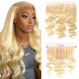 13x6 Tranparent HD Kant Frontale 613 # Blonde Braziliaanse Body Wave Menselijk Haar Sluiting Pre Geplukt Met Baby Haar