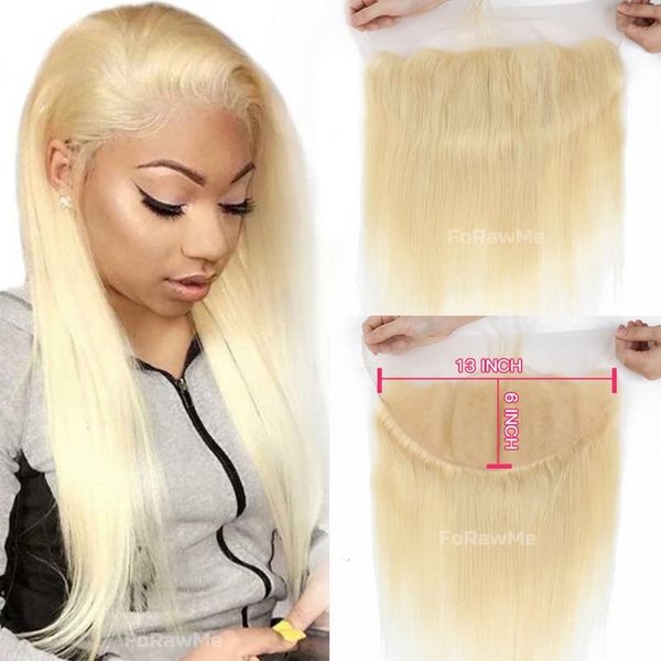 13x6 Tranparent HD Dentelle Frontale 613 # Blonde Brésilienne Droite Fermeture de Cheveux Humains Pré Cueillie Avec Des Cheveux De Bébé